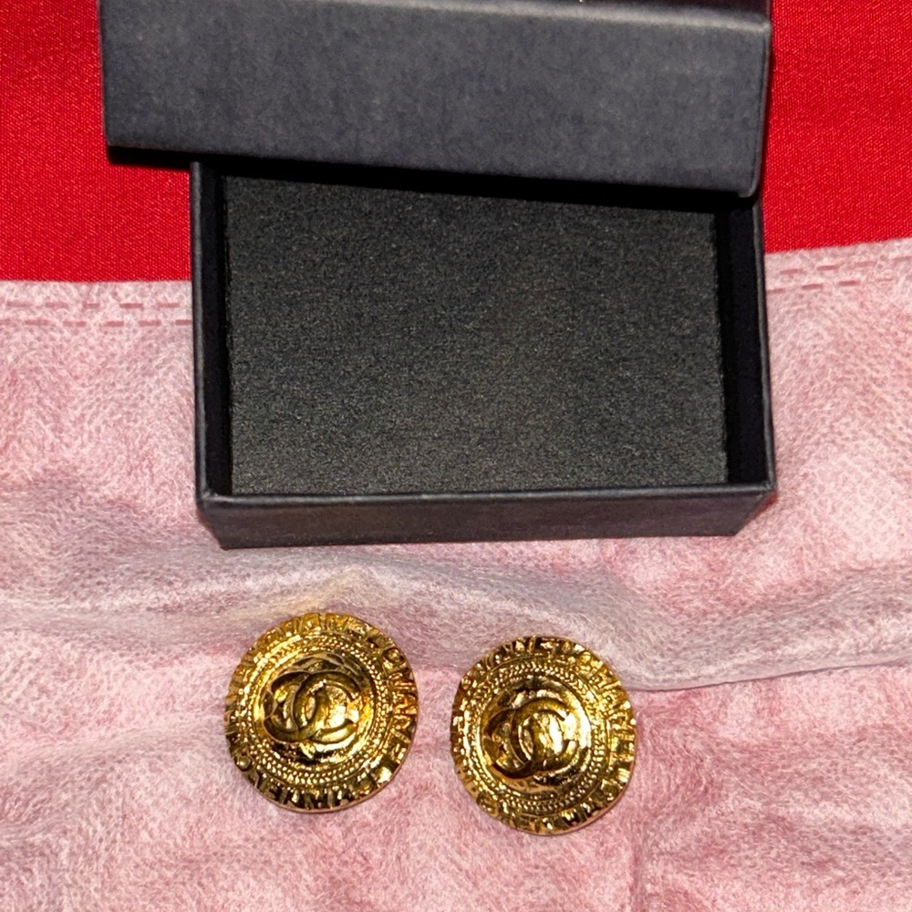 SOLD ! Chanel Gold Button Earrings